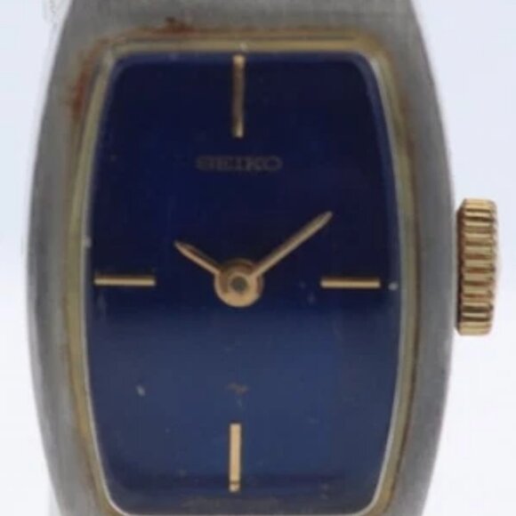 Vintage Seiko Blue Sunburst Two Tone Ladies Mechanical Wristwatch Gold Tone - Picture 4 of 5